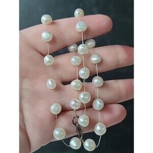 925 Sterling Silver Clasp Pearl Satellite Chain Necklace Vintage